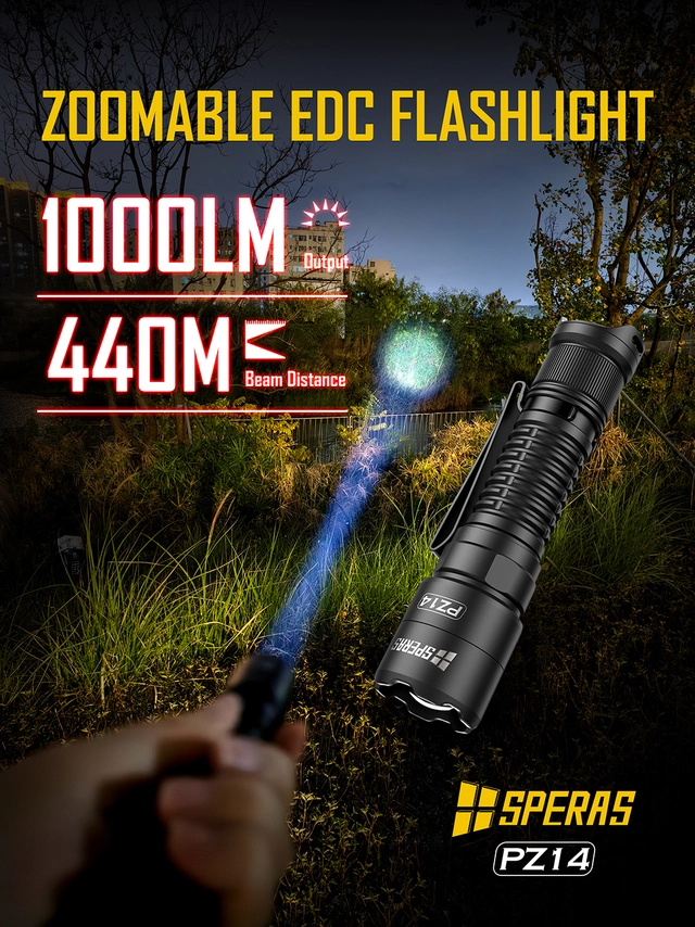 Speras PZ14 lommelykt med zoom 1000lm / 440 meter kastelengde 