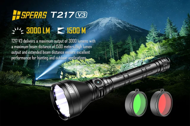 Speras T217 v3 lommelykt med koffert 3000lm / 1500 meter kastelengde 