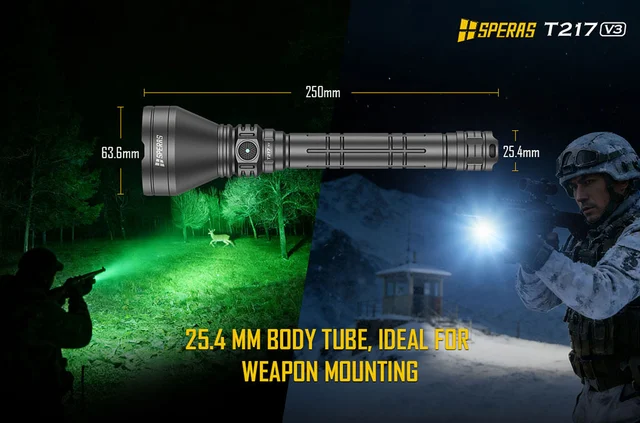 Speras T217 v3 lommelykt med koffert 3000lm / 1500 meter kastelengde 