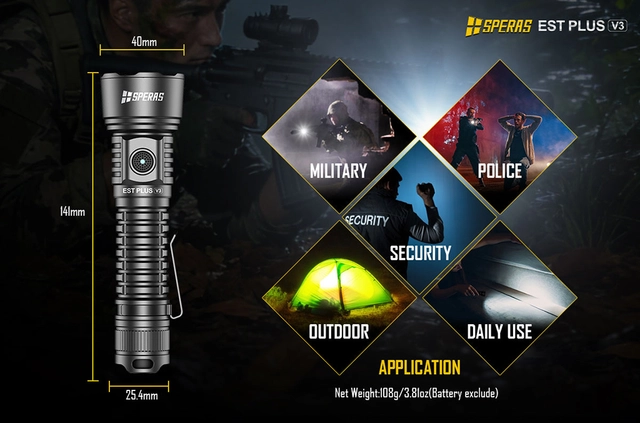 Speras EST PLUS v3 lommelykt 3000lm / 800 meter kastelengde 