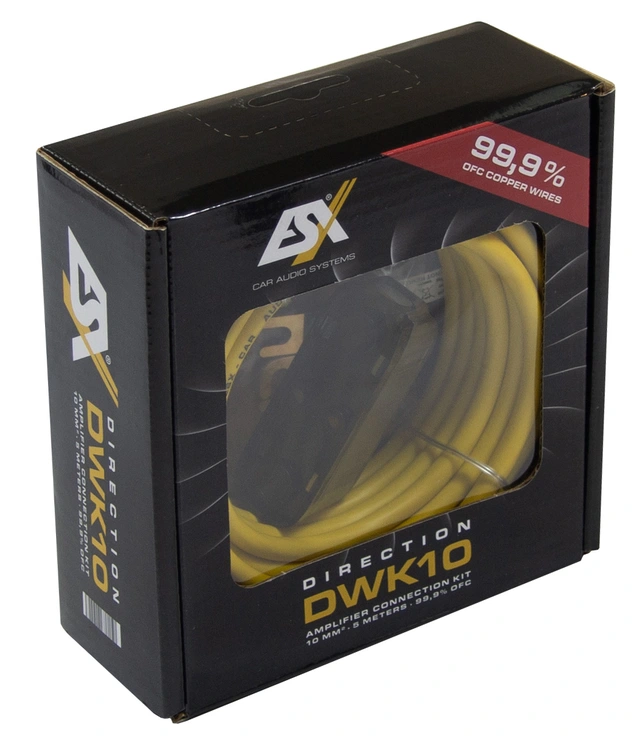 ESX Strømkit, 10 mm² Kopper Kabelkit med RCA og Mini-ANL sikringsh. 