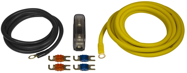 ESX Strømkit, 10 mm² Kopper Kabelkit med RCA og Mini-ANL sikringsh. 