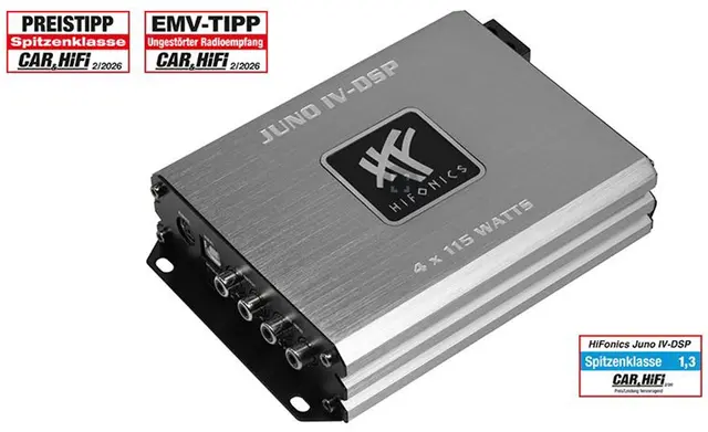 HiFonics JUNO IV-DSP Klasse D 4-kanals DSP forsterker med ISO 