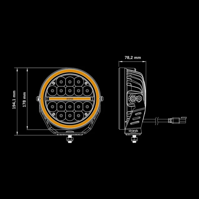 Strands SIBERIA XPA, 7" Amber LED ekstralys, 77 Watt, 5.710 Lumen 