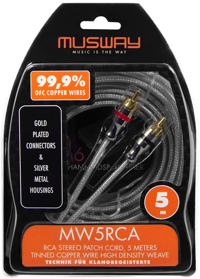 Musway RCA signalkabel, 5 Meter Dobbeltskjermet RCA kabel 