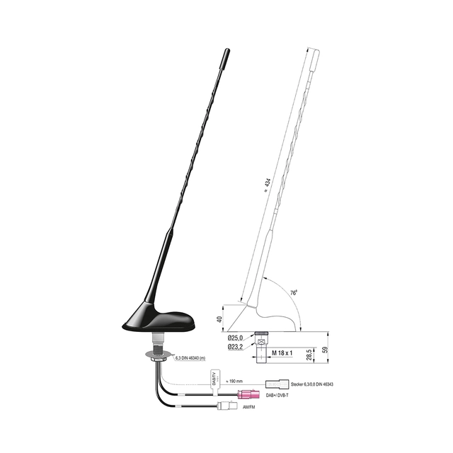ATTB FM/DAB/DVB-T - Fakra Kombiantenne for montering på tak 