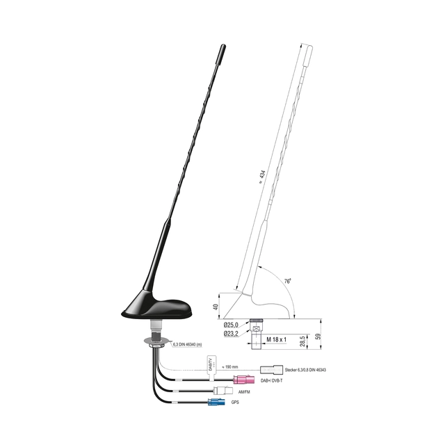 ATTB FM/DAB/GPS/DVB-T - Fakra Kombiantenne for montering på tak 