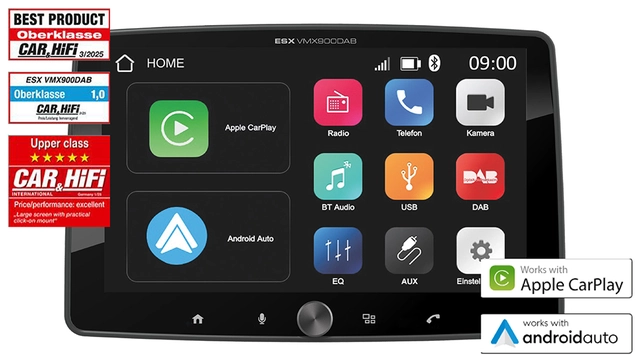 ESX 9" LCD/DAB+/FM/USB/SD/BT 1DIN DAB mediaspiller med 9" touchskjerm 