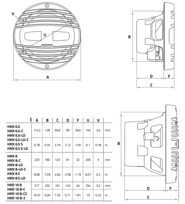 Hertz Marine HMS10B, 10" sub hvit 4 ohm Sprutsikker IP65, 500 W 