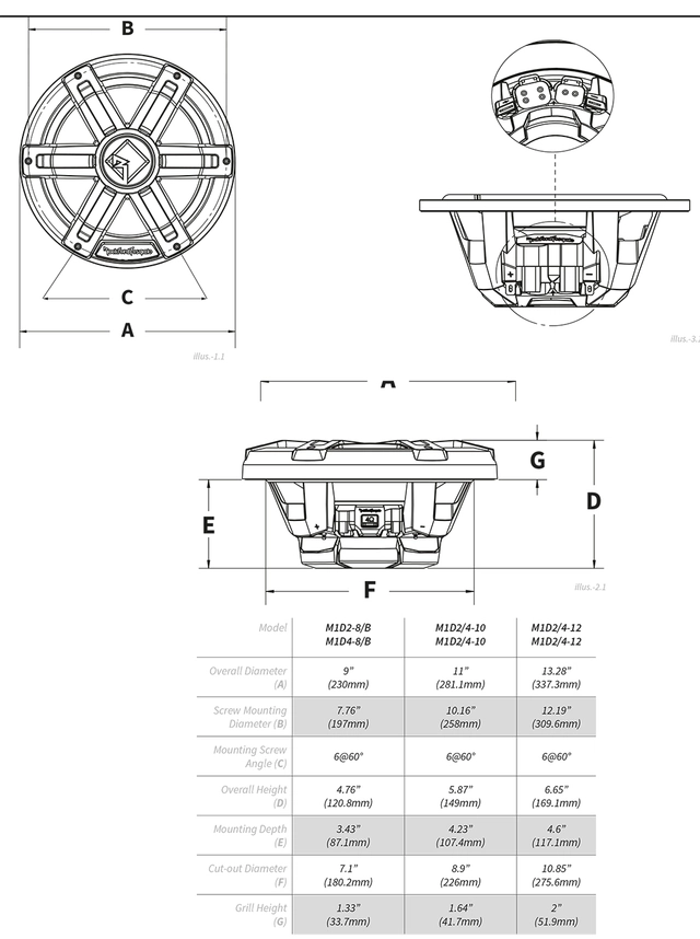 Rockford Fosgate Marine, 8" Hvit Marine 8", 150/600W, 2 x 4ohm, LED-lys 