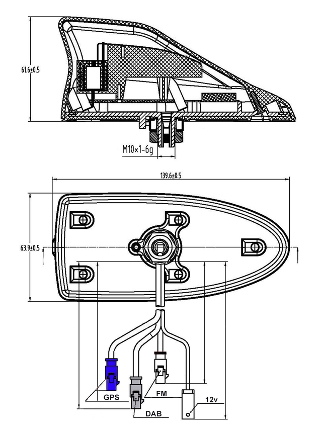 ConnectED FM/DAB/GPS-haifinneantenne For montering på tak 