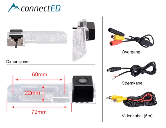 ConnectED Ryggekamera (skiltlys) (CVBS) Skoda/Volkswagen (2001 -->) 