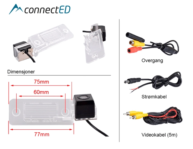 ConnectED Ryggekamera (skiltlys) (CVBS) Skoda/Volkswagen (2003 -->) 