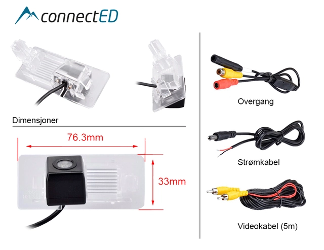 ConnectED Ryggekamera (skiltlys) (CVBS) Skoda/Volkswagen (2010 -->) 