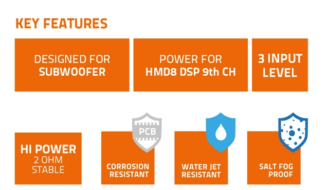 Hertz Marine HMD1 monoforsterker 1000w @ 1ohm, 800w @ 2ohm, 500w @ 4ohm 