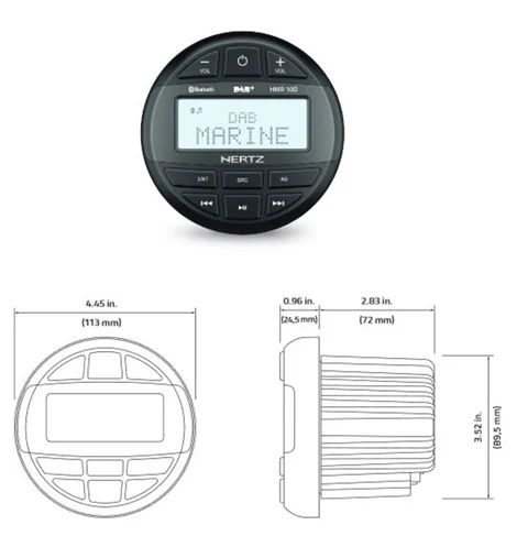 Hertz HMR10D Marine DAB+ radio m/bt 100% vanntett front IP66, 4 x 50W 