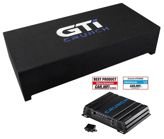 CRUNCH GTI250S + GPX750.1D Basspakke med 10" downfire og mono 