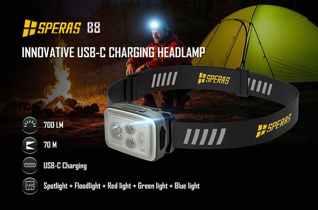 Speras B8 hode / arbeidslykt 700lm / 70 meter kastelengde 