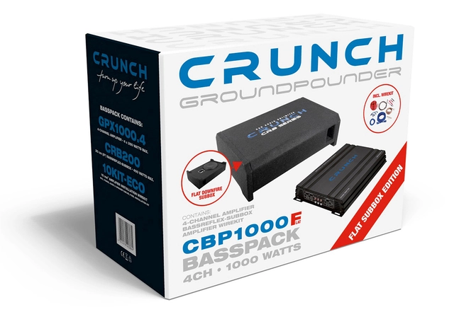 CRUNCH CBP1000F Basspack 4 kanals 500W RMS, flat basskasse m/4k-forsterker 