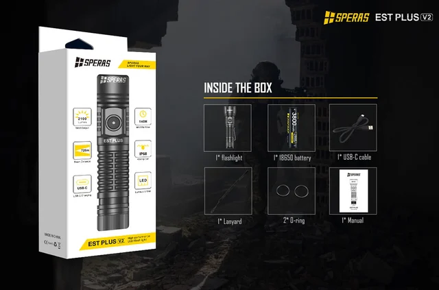 Speras EST PLUS v2 lommelykt 2100lm / 726 meter kastelengde 