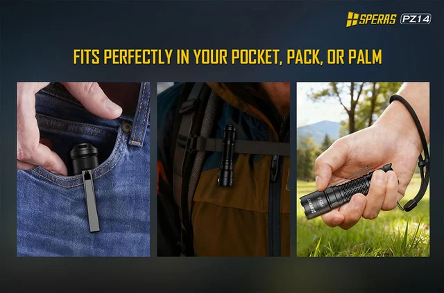 Speras PZ14 lommelykt med zoom 1000lm / 440 meter kastelengde 