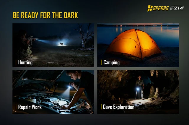 Speras PZ14 lommelykt med zoom 1000lm / 440 meter kastelengde 
