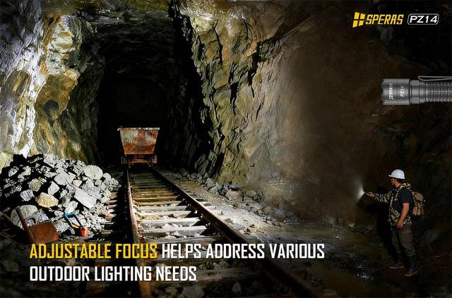 Speras PZ14 lommelykt med zoom 1000lm / 440 meter kastelengde 