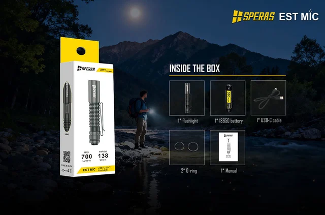 Speras EST MICRO lommelykt 700lm / 138 meter kastelengde 