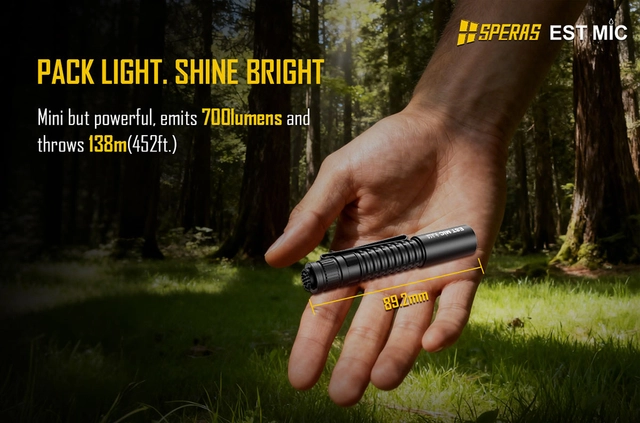 Speras EST MICRO lommelykt 700lm / 138 meter kastelengde 