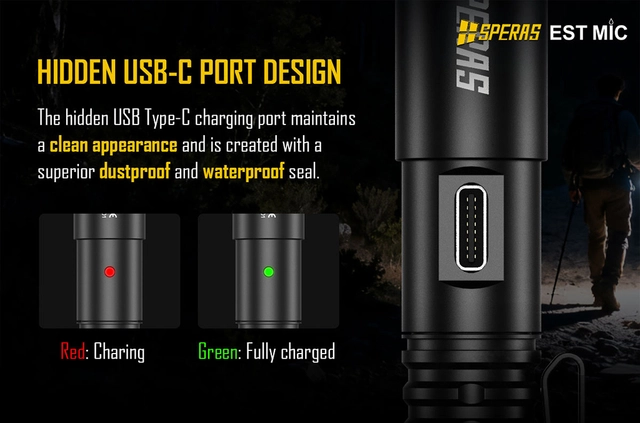 Speras EST MICRO lommelykt 700lm / 138 meter kastelengde 