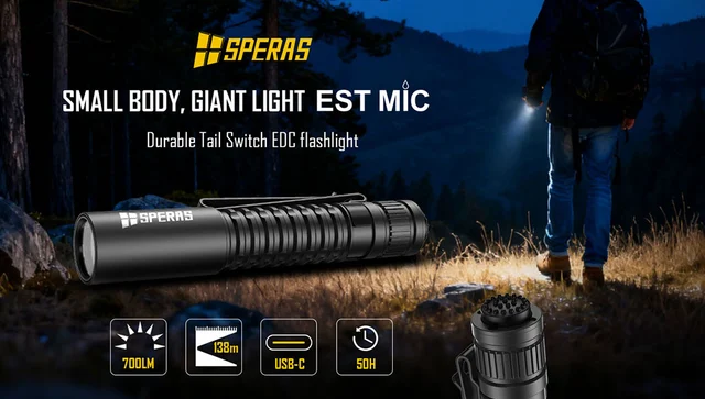 Speras EST MICRO lommelykt 700lm / 138 meter kastelengde 