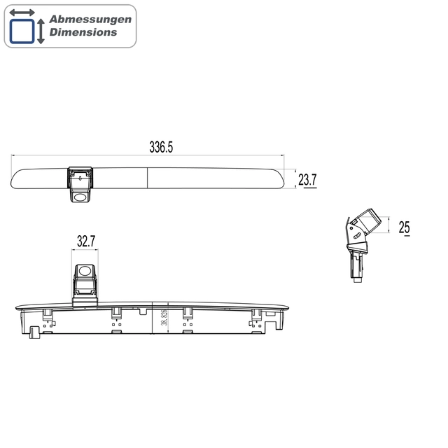 Ampire Ryggekamera (Bremselys) (CVBS) VW T6/T6.1 med topphengslet dør 