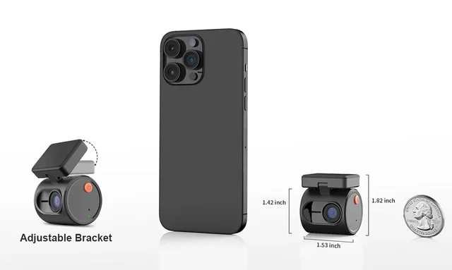 ConnectED Dashbordkamera 1 kanals mini WiFi, Quad 2K, 30 b/s mini stemmestyring 