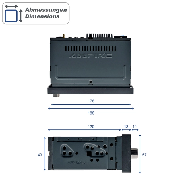 Ampire CPR60 DAB+ hovedenhet 6,38'' skjerm, DAB+, 2 AHD-kamerainngang 