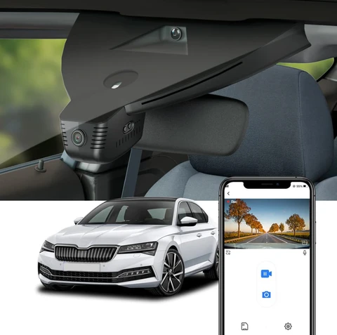 FITCAMX Integrert 4K Dashcam (foran) Skoda Superb / Sort