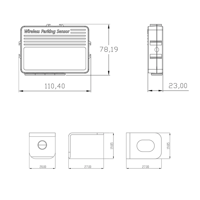 Ampire parkeringshjelp 4-veis GPS Matt svart, sensormontering forfra 