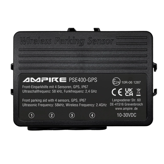 Ampire parkeringshjelp 4-veis GPS Matt svart, sensormontering forfra 