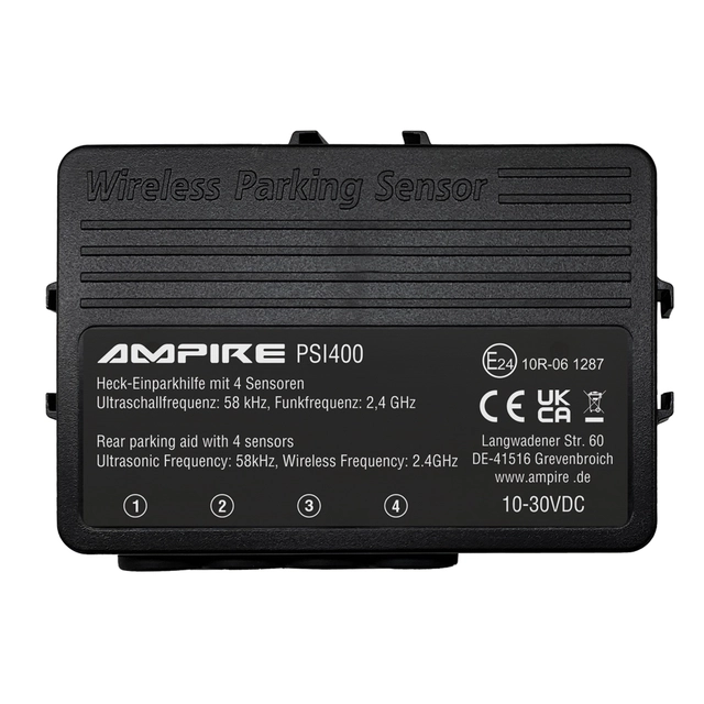 Ampire parkeringshjelp 4-veis Matt svart, sensormontering bakfra 