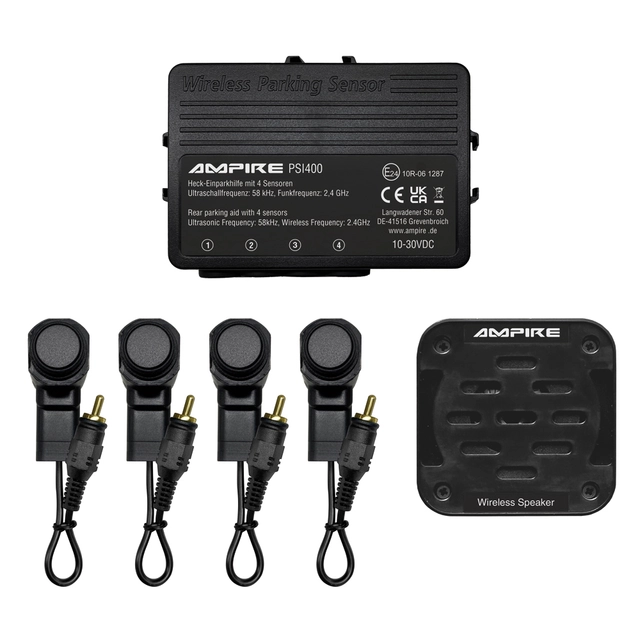 Ampire parkeringshjelp 4-veis Matt svart, sensormontering bakfra 