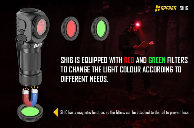 Speras SH16 lett hode/lomme/arbeidslykt 1650lm / 355 meter kastelengde 