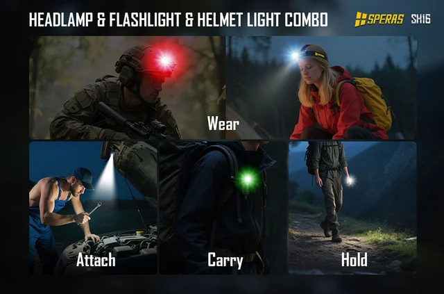 Speras SH16 lett hode/lomme/arbeidslykt 1650lm / 355 meter kastelengde 