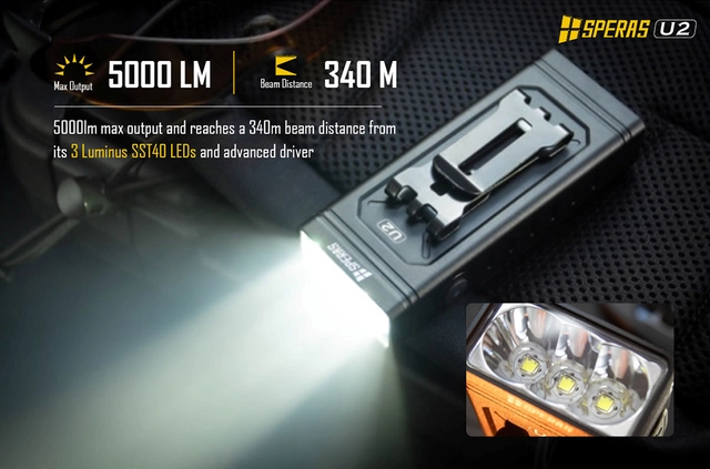 Speras U2 lykt for sykkel 5000lm / 320 meter kastelengde 