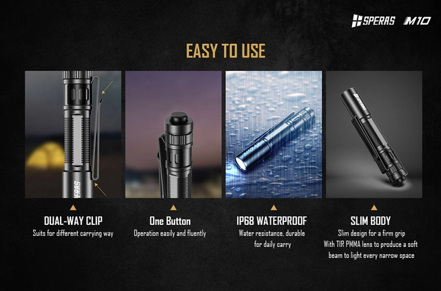 Speras M10 lommelykt 200lm / 58 meter kastelengde 