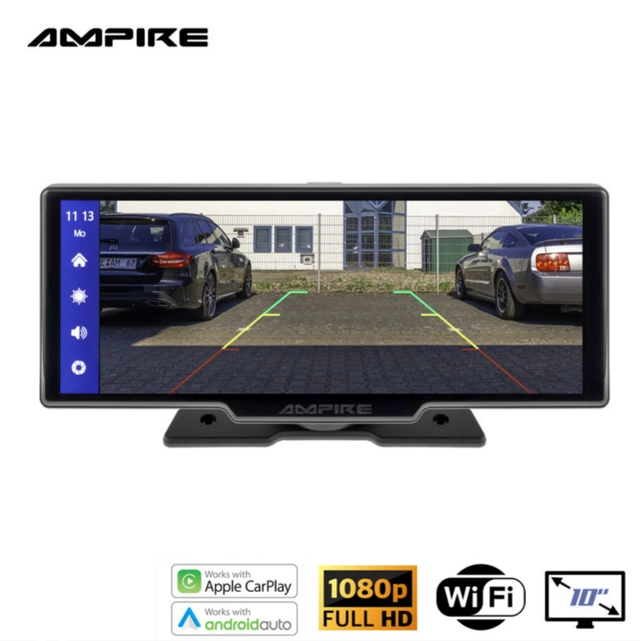 Ampire Apple Carplay/Android Auto Frittstående 10" skjerm m/DVR 