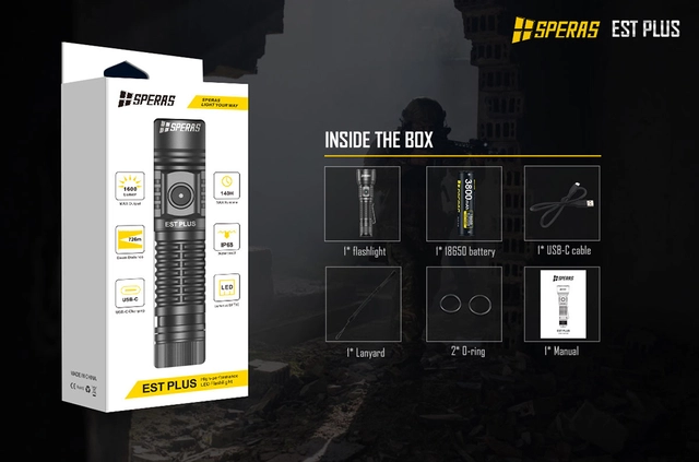 Speras EST PLUS lommelykt 1600lm / 726 meter kastelengde 
