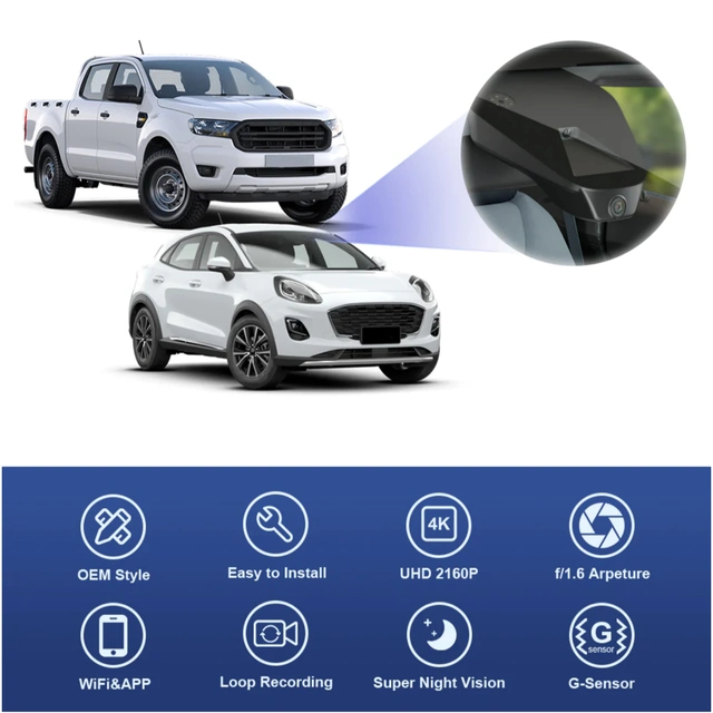 FITCAMX Integrert 4K Dashcam (foran+bak) Ford Ranger/Puma (2019 -->) 