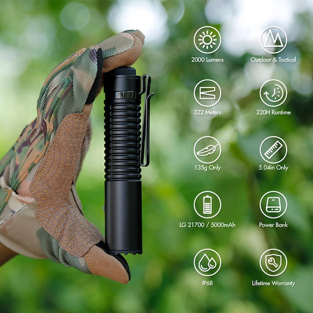 Speras E21 lommelykt i titanium legering 2000lm / 322 meter kastelengde 