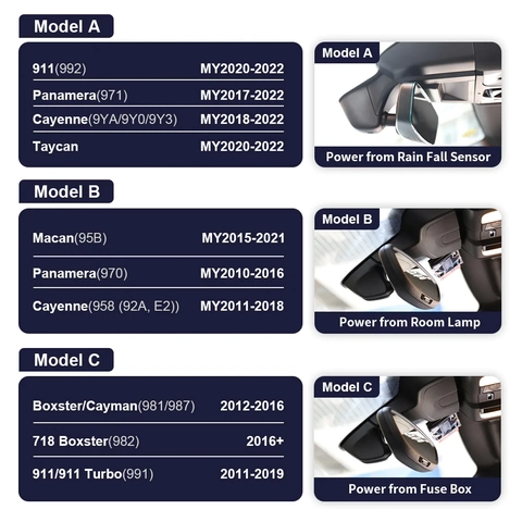 FITCAMX Integrert 4K Dashcam (foran+bak) Porsche (2005 -->) Model C