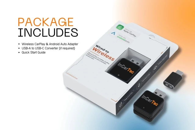 InCarTec Kablet til trådløs Apple Carplay/Android Auto Mini-adapter 