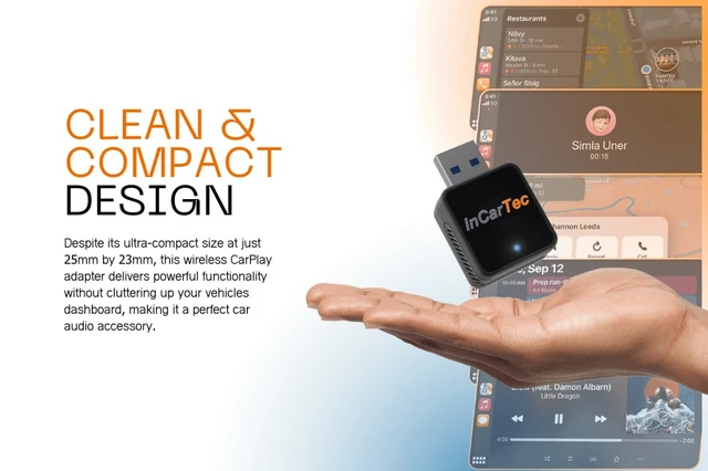 InCarTec Kablet til trådløs Apple Carplay/Android Auto Mini-adapter 